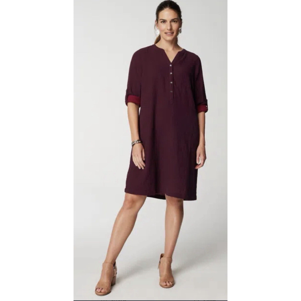 J. Jill purejill petite medium Stretch Plum Purple colorblock Dress mini casual